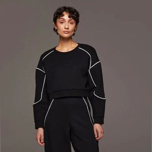 NWT Michi Crescent Oversized Sweatshirt Black Ivory Contrast Piping Athleisure L